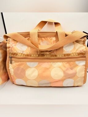 LeSportsac Medium Weekender Duffel Bag Polka Dot Peach Travel w Pouch USA NWT